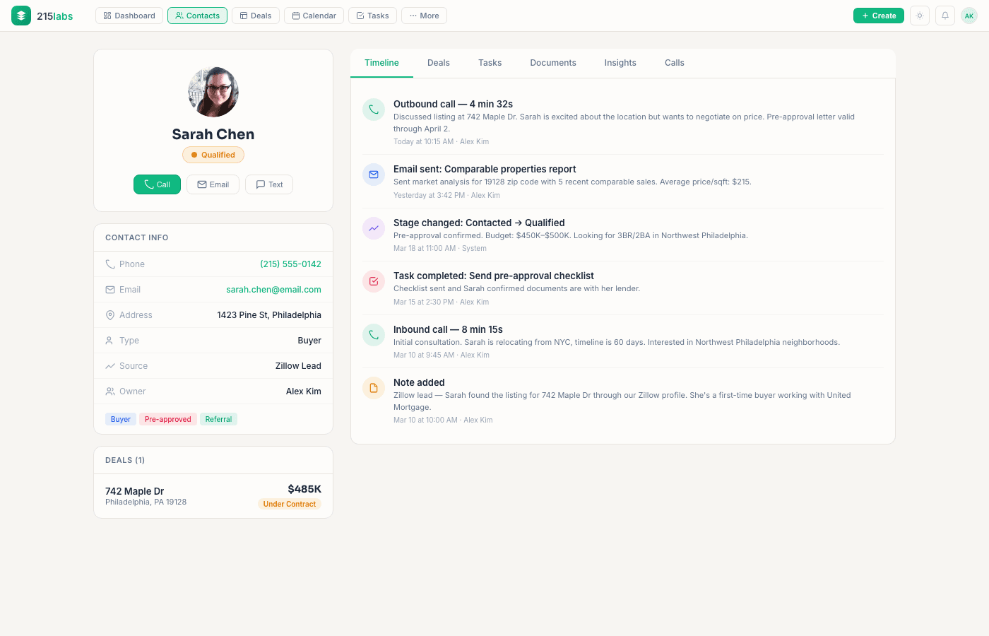 Contact detail with timeline